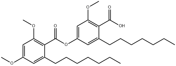 Benzoic acid, 2-heptyl-4,6-dimethoxy-, 4-carboxy-3-heptyl-5-methoxyphenyl ester 구조식 이미지
