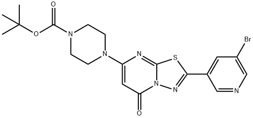 1-Piperazinecarboxylic acid, 4-[2-(5-bromo-3-pyridinyl)-5-oxo-5H-1,3,4-thiadiazolo[3,2-a]pyrimidin-7-yl]-, 1,1-dimethylethyl ester 구조식 이미지