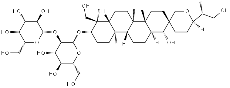 β-D-Glucopyranoside, (1R,2S,4aR,4bR,6'R,6aR,7R,8S,10aR,10bR,12aS)-octadecahydro-1-hydroxy-7-(hydroxymethyl)-6'-[(1R)-2-hydroxy-1-methylethyl]-4a,4b,7,10a-tetramethylspiro[chrysene-2(1H),3'(4'H)-[2H]pyran]-8-yl 2-O-β-D-glucopyranosyl- Structure