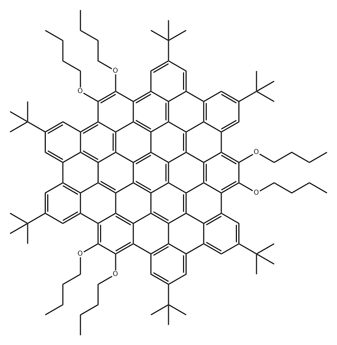 Benzo[jk]dibenzo[5',6':7',8']pentapheno[2',1',14',13',12',11':4,5,6,7,8,9]hexapheno[3,2,1,16,15,14,13-qrstuvwxyza]phenanthro[8,9,10,1,2-cdefgh]pyranthrene, 7,8,15,16,23,24-hexabutoxy-2,5,10,13,18,21-hexakis(1,1-dimethylethyl)- Structure