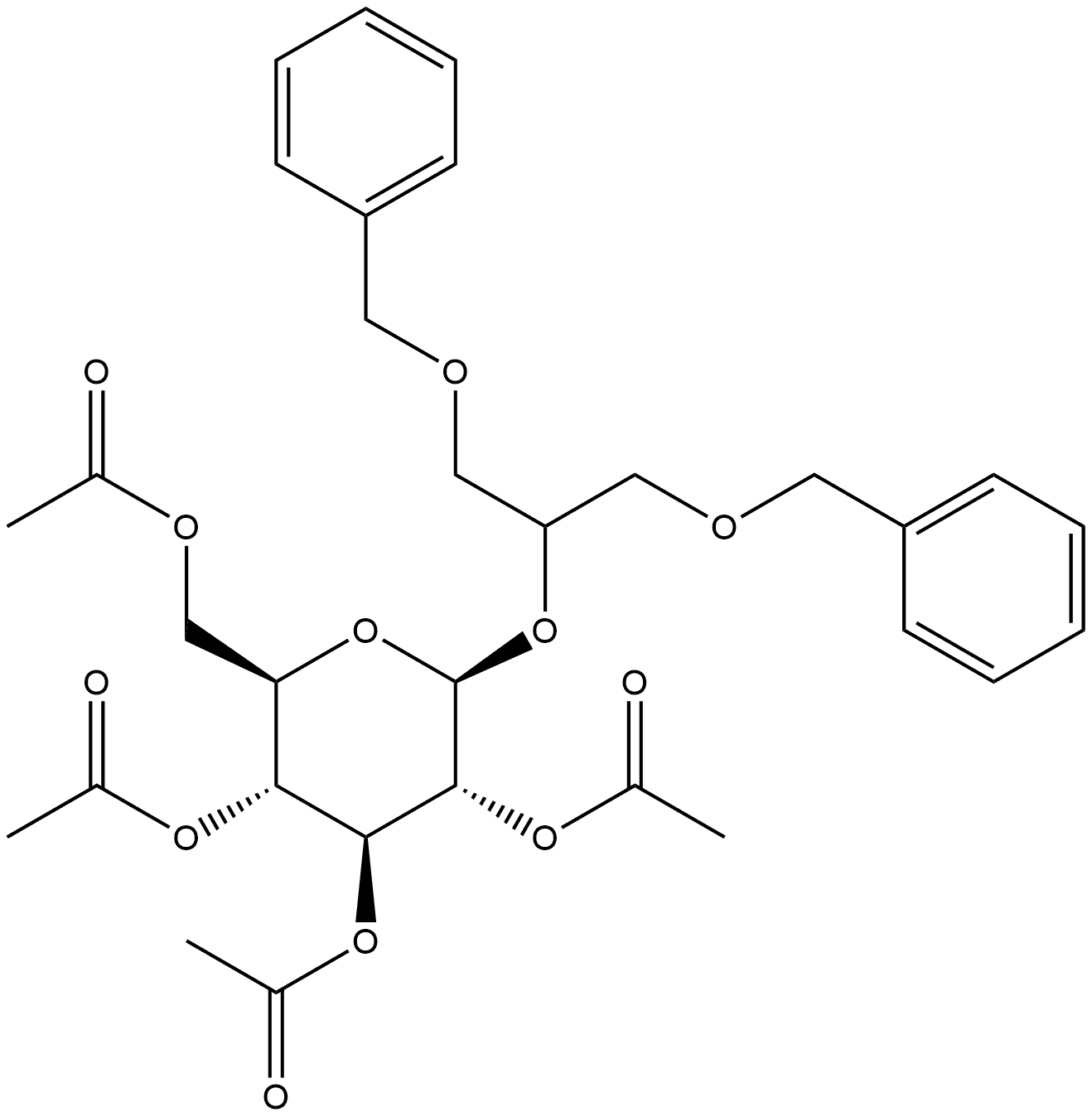 β-D-Glucopyranoside, 2-(phenylmethoxy)-1-[(phenylmethoxy)methyl]ethyl, tetraacetate (9CI) Structure