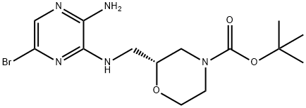 4-Morpholinecarboxylic acid, 2-[[(3-amino-6-bromo-2-pyrazinyl)amino]methyl]-, 1,1-dimethylethyl ester, (2R)- Structure