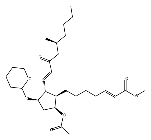 2-Heptenoic acid, 7-[(1R,2R,3R,5S)-5-(acetyloxy)-2-[(1E,5S)-5-methyl-3-oxo-1-nonen-1-yl]-3-[(tetrahydro-2H-pyran-2-yl)oxy]cyclopentyl]-, methyl ester, (2E)- Structure