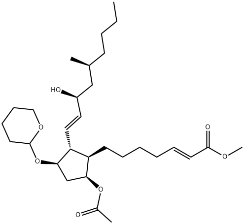 2-Heptenoic acid, 7-[(1R,2R,3R,5S)-5-(acetyloxy)-2-[(1E,3S,5S)-3-hydroxy-5-methyl-1-nonen-1-yl]-3-[(tetrahydro-2H-pyran-2-yl)oxy]cyclopentyl]-, methyl ester, (2E)- Structure