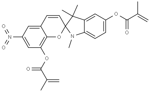 2-Propenoic acid, 2-methyl-, 1,1'-(1',3'-dihydro-1',3',3'-trimethyl-6-nitrospiro[2H-1-benzopyran-2,2'-[2H]indole]-5',8-diyl) ester Structure