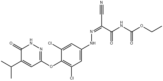 Carbamic acid, N-[(2Z)-2-cyano-2-[2-[3,5-dichloro-4-[[1,6-dihydro-5-(1-methylethyl)-6-oxo-3-pyridazinyl]oxy]phenyl]hydrazinylidene]acetyl]-, ethyl ester Structure