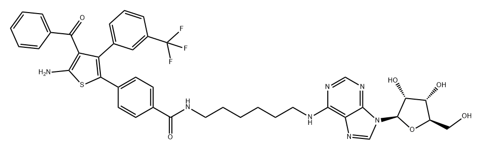 Adenosine, N-[6-[[4-[5-amino-4-benzoyl-3-[3-(trifluoromethyl)phenyl]-2-thienyl]benzoyl]amino]hexyl]- Structure