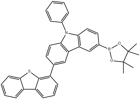 3-(4-Dibenzothienyl)-9-phenyl-6-(4,4,5,5-tetramethyl-1,3,2-dioxaborolan-2-yl)-9H-carbazole Structure