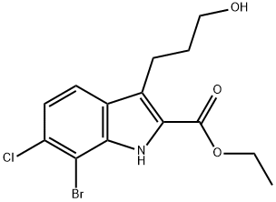 1H-Indole-2-carboxylic acid, 7-bromo-6-chloro-3-(3-hydroxypropyl)-, ethyl ester Structure