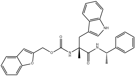 Carbamic acid, N-[(1R)-1-(1H-indol-3-ylmethyl)-1-methyl-2-oxo-2-[[(1S)-1-phenylethyl]amino]ethyl]-, 2-benzofuranylmethyl ester Structure