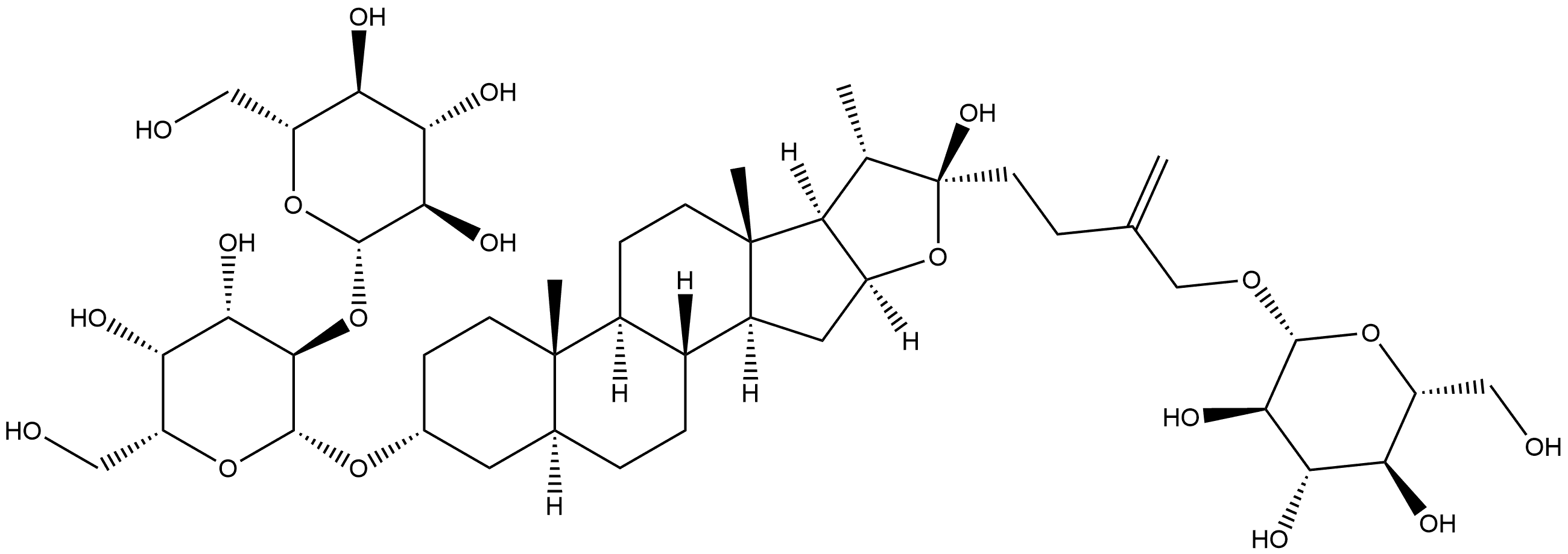 β-D-Galactopyranoside, (3β,5β,22α)-27-(β-D-glucopyranosyloxy)-22-hydroxyfurost-25-en-3-yl 2-O-β-D-glucopyranosyl- Structure