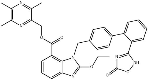 1H-Benzimidazole-7-carboxylic acid, 1-[[2'-(2,5-dihydro-5-oxo-1,2,4-oxadiazol-3-yl)[1,1'-biphenyl]-4-yl]methyl]-2-ethoxy-, (3,5,6-trimethyl-2-pyrazinyl)methyl ester Structure