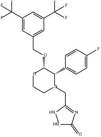 3H-1,2,4-Triazol-3-one, 5-[[(2S,3S)-2-[[3,5-bis(trifluoromethyl)phenyl]methoxy]-3-(4-fluorophenyl)-4-morpholinyl]methyl]-1,2-dihydro- Structure