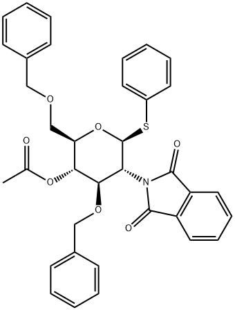 Phenyl 2-deoxy-2-(1,3-dihydro-1,3-dioxo-2H-isoindol-2-yl)-3,6-bis-O-(phenylmethyl)-1-thio-beta-D-glucopyranoside 4-acetate 구조식 이미지