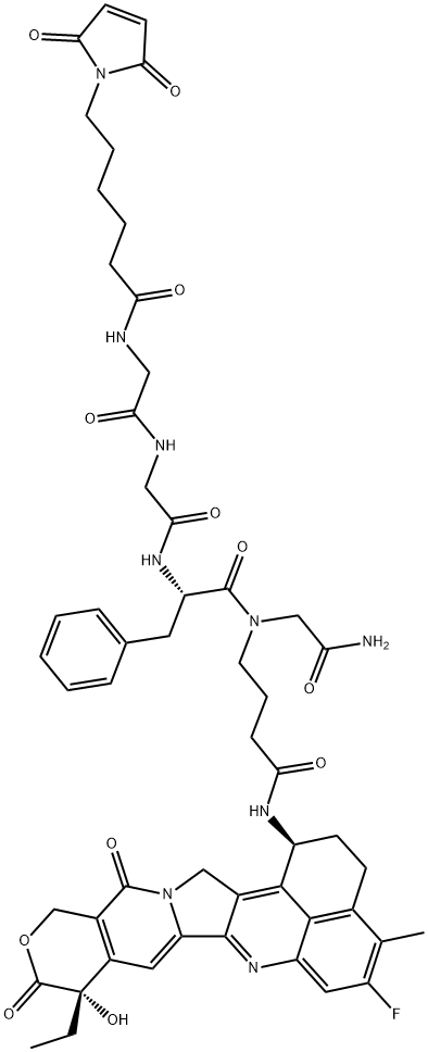 Glycinamide, N-[6-(2,5-dihydro-2,5-dioxo-1H-pyrrol-1-yl)-1-oxohexyl]glycylglycyl-L-phenylalanyl-N-[4-[[(1S,9S)-9-ethyl-5-fluoro-2,3,9,10,13,15-hexahydro-9-hydroxy-4-methyl-10,13-dioxo-1H,12H-benzo[de]pyrano[3',4':6,7]indolizino[1,2-b]quinolin-1-yl]amino]-4-oxobutyl]- Structure