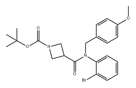1-Azetidinecarboxylic acid, 3-[[(2-bromophenyl)[(4-methoxyphenyl)methyl]amino]carbonyl]-, 1,1-dimethylethyl ester 구조식 이미지
