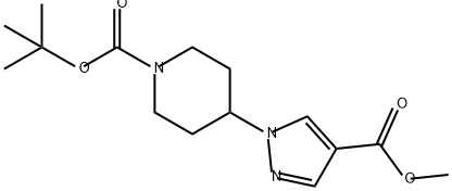 1-Piperidinecarboxylic acid, 4-[4-(methoxycarbonyl)-1H-pyrazol-1-yl]-, 1,1-dimethylethyl ester Structure