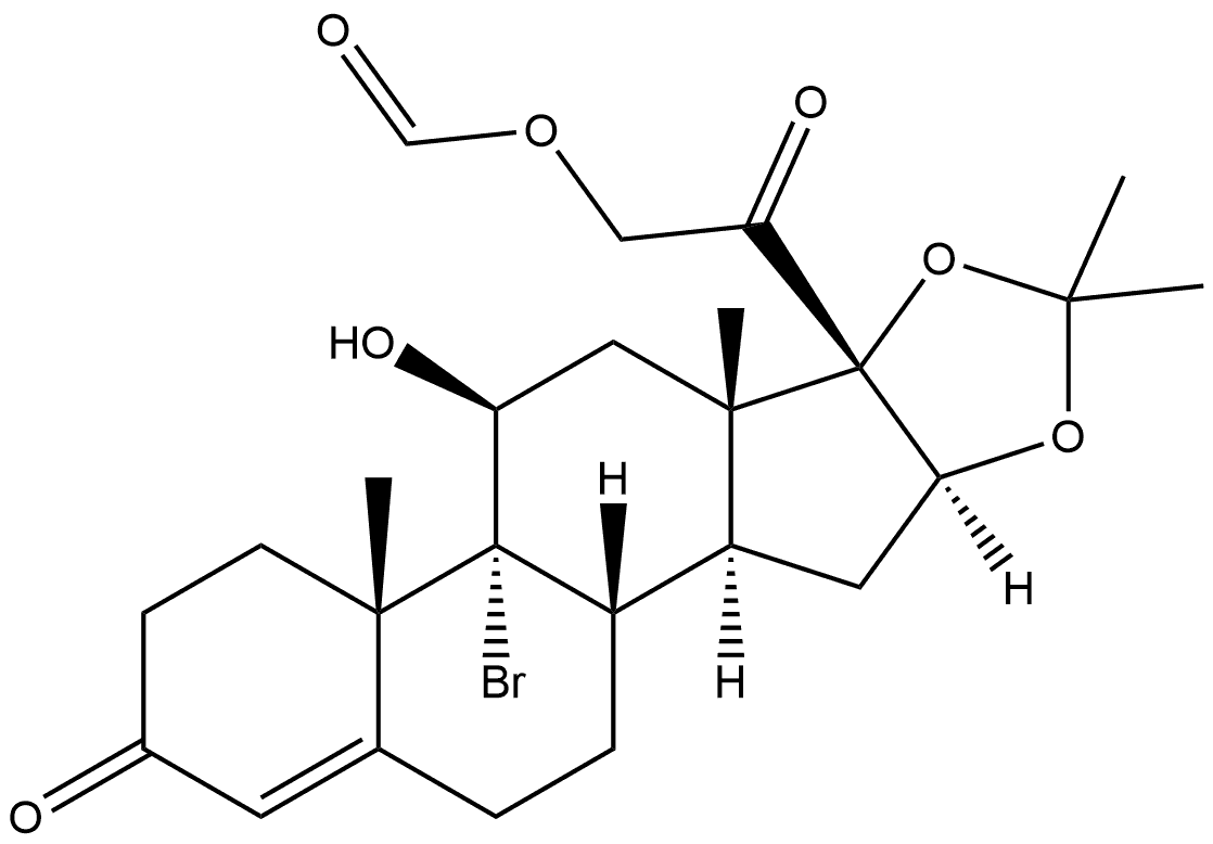 Pregn-4-ene-3,20-dione, 9-bromo-21-(formyloxy)-11-hydroxy-16,17-[(1-methylethylidene)bis(oxy)]-, (11β,16α)- (9CI) 구조식 이미지