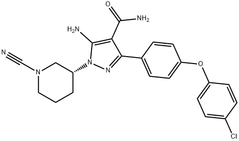 1H-Pyrazole-4-carboxamide, 5-amino-3-[4-(4-chlorophenoxy)phenyl]-1-[(3R)-1-cyano-3-piperidinyl]- Structure