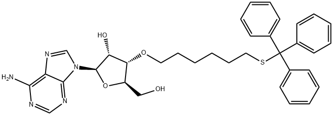 (2R,3R,4S,5R)-2-(6-Amino-9H-purin-9-yl)-5-(hydroxymethyl)-4-((6-(tritylthio)hexyl)oxy)tetrahydrofuran-3-ol Structure