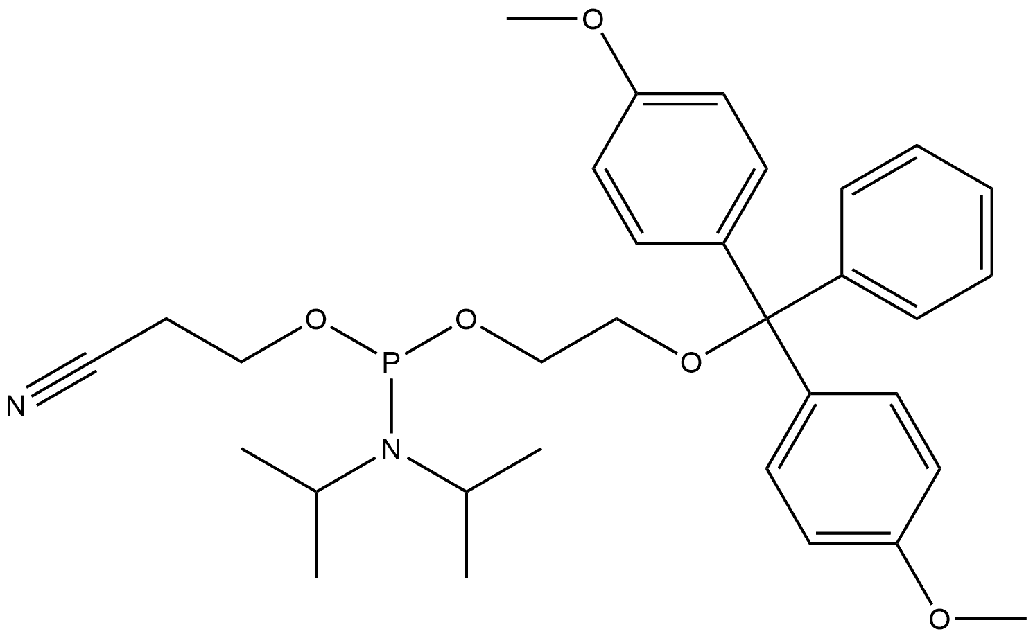 Phosphoramidous acid, N,N-bis(1-methylethyl)-, 2-[bis(4-methoxyphenyl)phenylmethoxy]ethyl 2-cyanoethyl ester 구조식 이미지