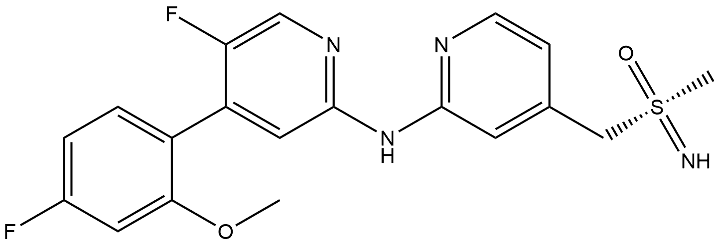 2-Pyridinamine, 5-fluoro-4-(4-fluoro-2-methoxyphenyl)-N-[4-[[[S(R)]-S-methylsulfonimidoyl]methyl]-2-pyridinyl]- Structure