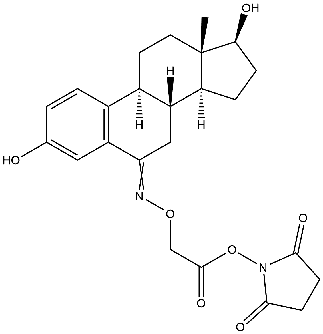 2,5-Pyrrolidinedione, 1-[[[[[(17β)-3,17-dihydroxyestra-1,3,5(10)-trien-6-ylidene]amino]oxy]acetyl]oxy]- 구조식 이미지