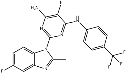 4,6-Pyrimidinediamine, 5-fluoro-2-(5-fluoro-2-methyl-1H-benzimidazol-1-yl)-N4-[4-(trifluoromethyl)phenyl]- Structure