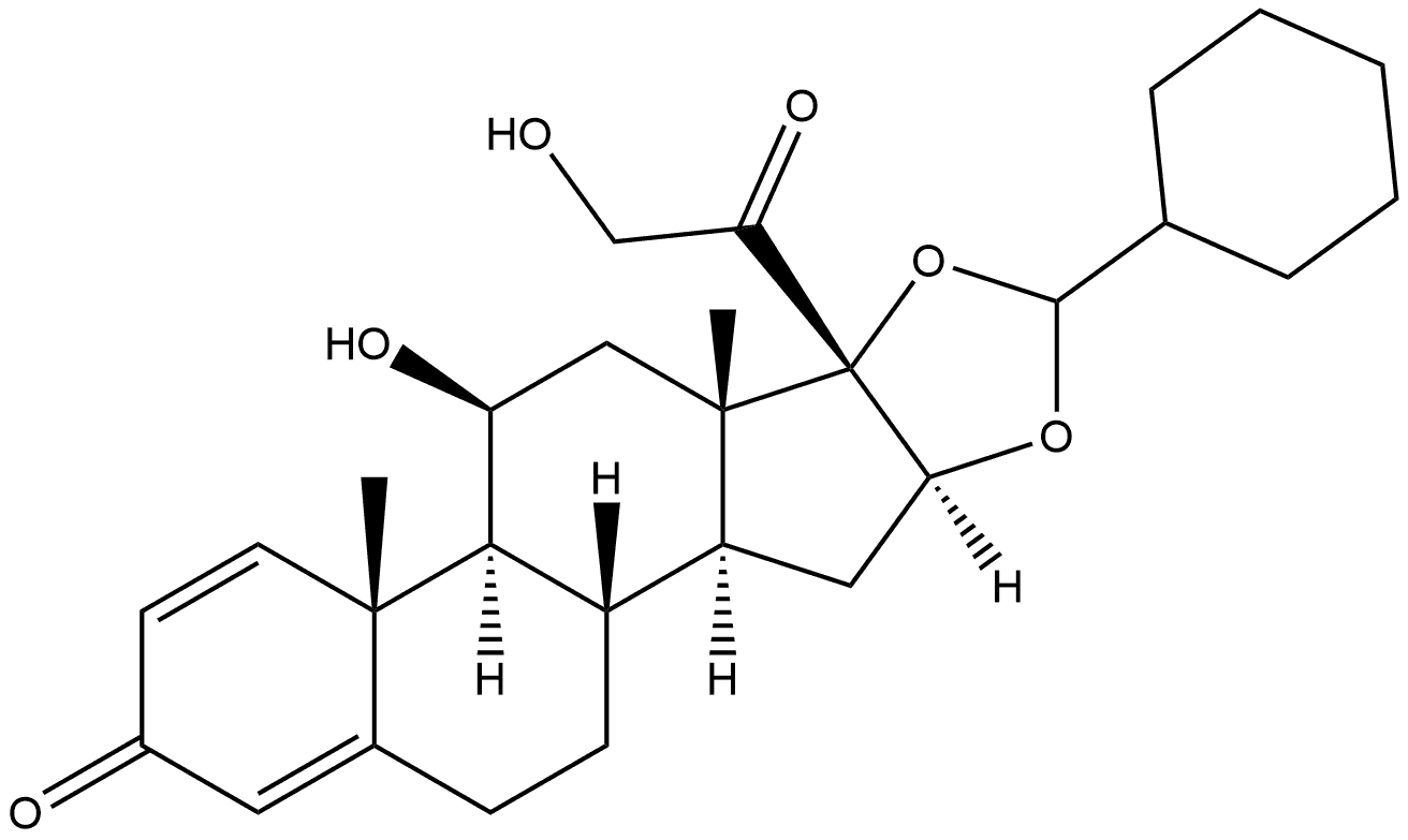 Pregna-1,4-diene-3,20-dione, 16,17-[[(S)-cyclohexylmethylene]bis(oxy)]-11,21-dihydroxy-, (11β,16α)- 구조식 이미지