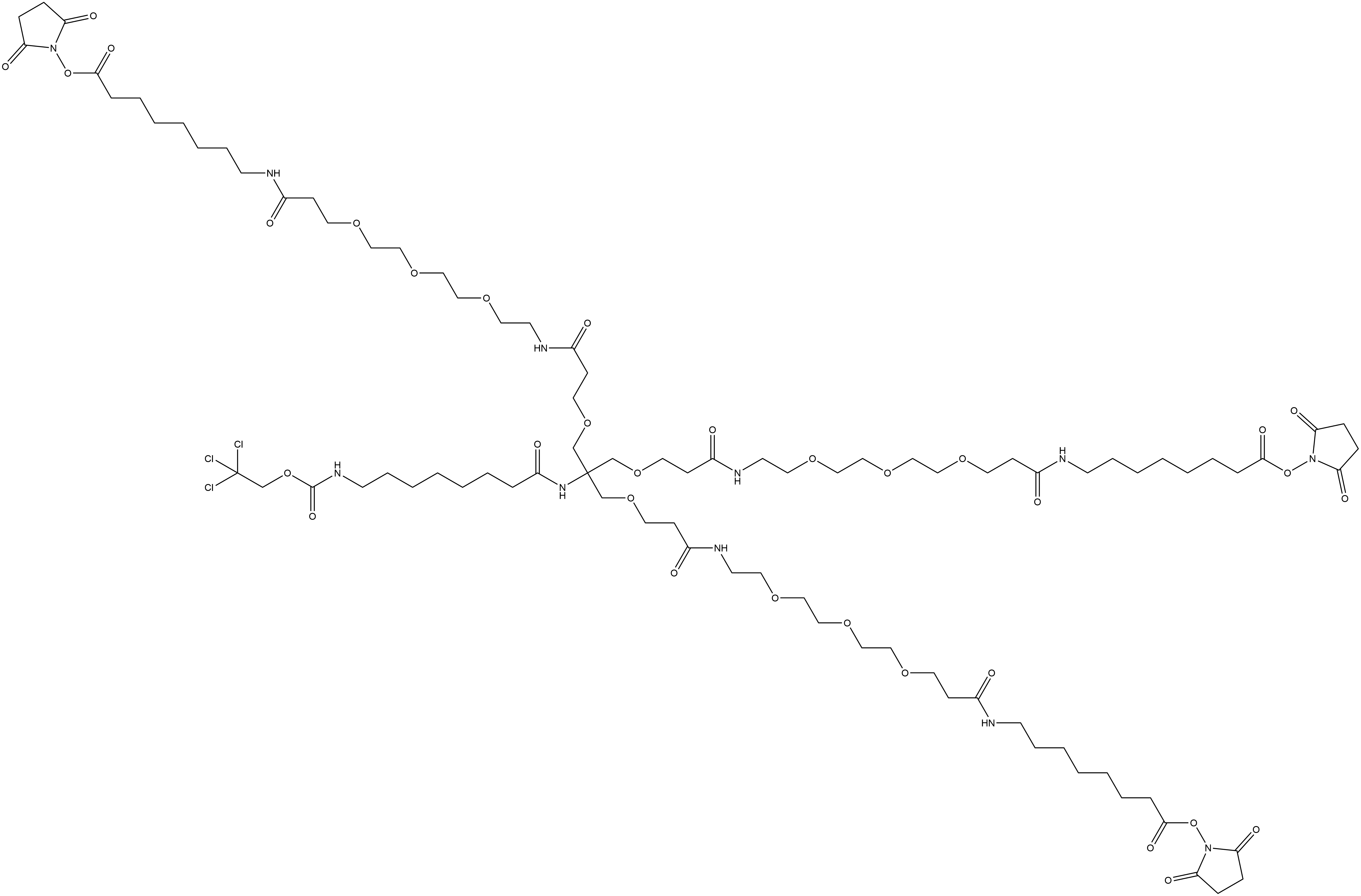 1,55-Bis(2,5-dioxo-1-pyrrolidinyl) 28-[1-[(2,5-dioxo-1-pyrrolidinyl)oxy]-1,10,23-trioxo-13,16,19,26-tetraoxa-9,22-diazaheptacos-27-yl]-10,23,33,46-tetraoxo-28-[[1-oxo-8-[[(2,2,2-trichloroethoxy)carbonyl]amino]octyl]amino]-13,16,19,26,30,37,40,43-octaoxa-9,22,34,47-tetraazapentapentacontanedioate Structure