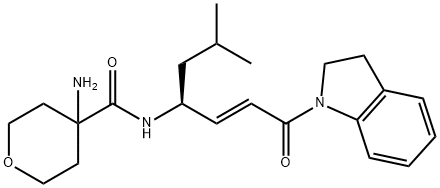 2H-Pyran-4-carboxamide, 4-amino-N-[(1S,2E)-4-(2,3-dihydro-1H-indol-1-yl)-1-(2-methylpropyl)-4-oxo-2-buten-1-yl]tetrahydro- Structure