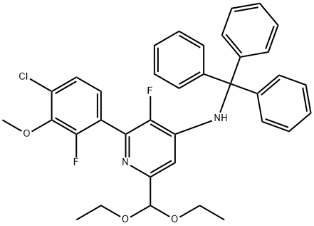 4-Pyridinamine, 2-(4-chloro-2-fluoro-3-methoxyphenyl)-6-(diethoxymethyl)-3-fluoro-N-(triphenylmethyl)- 구조식 이미지