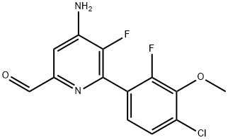 2-Pyridinecarboxaldehyde, 4-amino-6-(4-chloro-2-fluoro-3-methoxyphenyl)-5-fluoro- 구조식 이미지