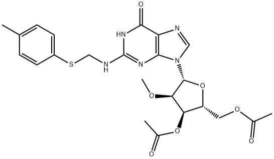 Guanosine, 2'-O-methyl-N-[[(4-methylphenyl)thio]methyl]-, 3',5'-diacetate Structure