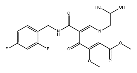 2-Pyridinecarboxylic acid, 5-[[[(2,4-difluorophenyl)methyl]amino]carbonyl]-1-(2,2-dihydroxyethyl)-1,4-dihydro-3-methoxy-4-oxo-, methyl ester Structure