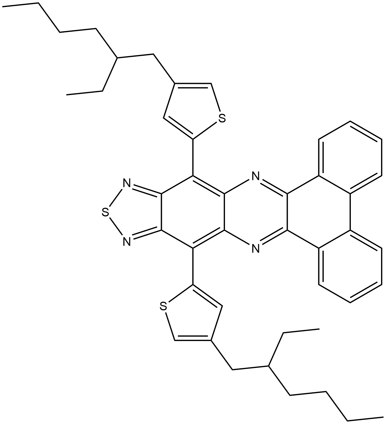 10,14-Bis[4-(2-ethylhexyl)-2-thienyl]dibenzo[a,c][1,2,5]thiadiazolo[3,4-i]phenazine Structure