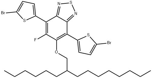 4,7-bis(5-bromothiophen-2-yl)-5-fluoro-6-((2-hexyldecyl)oxy)benzo[c][1,2,5]thiadiazole 구조식 이미지