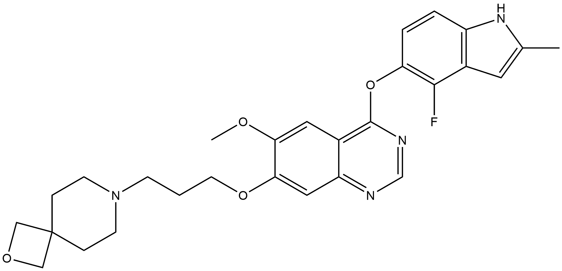 7-[3-[[4-[(4-Fluoro-2-methyl-1H-indol-5-yl)oxy]-6-methoxy-7-quinazolinyl]oxy]propyl]-2-oxa-7-azaspiro[3.5]nonane Structure