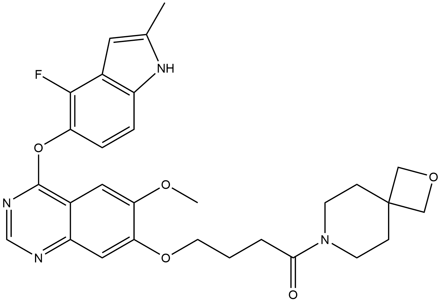 4-[[4-[(4-Fluoro-2-methyl-1H-indol-5-yl)oxy]-6-methoxy-7-quinazolinyl]oxy]-1-(2-oxa-7-azaspiro[3.5]non-7-yl)-1-butanone Structure