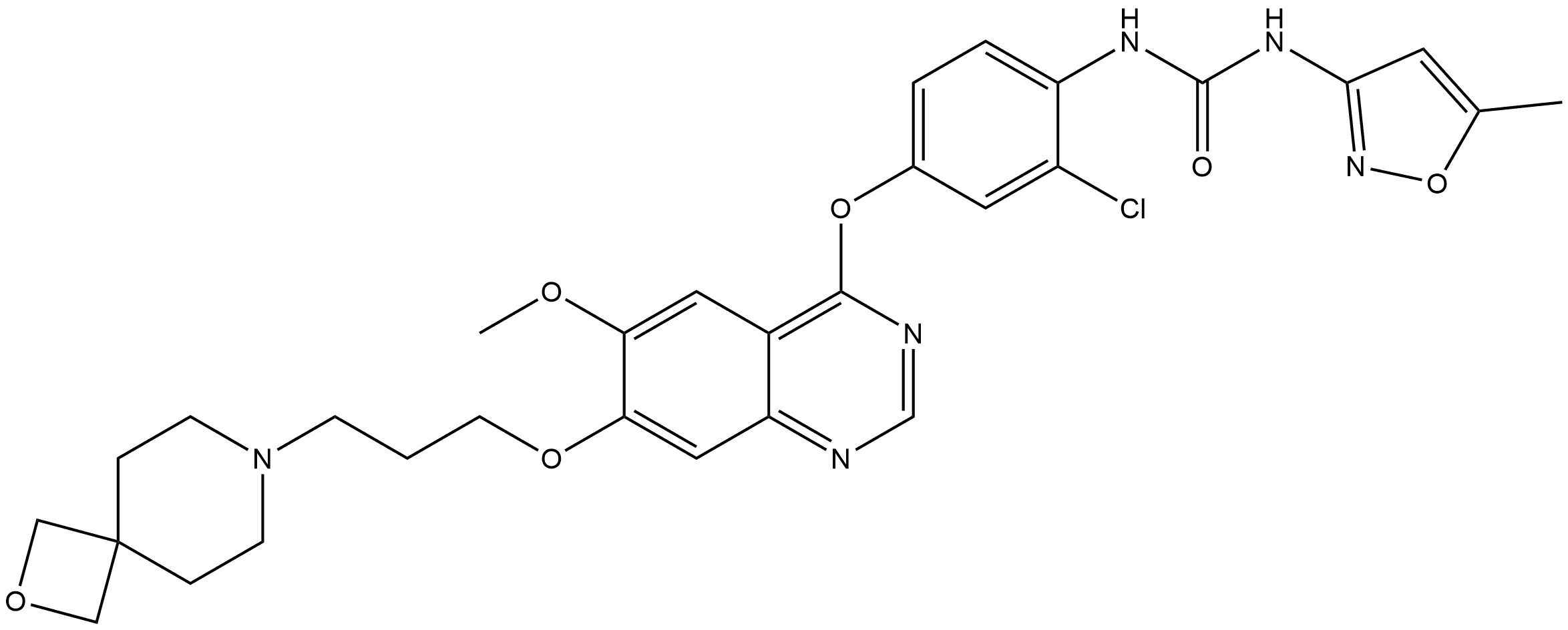 N-[2-Chloro-4-[[6-methoxy-7-[3-(2-oxa-7-azaspiro[3.5]non-7-yl)propoxy]-4-quinazolinyl]oxy]phenyl]-N′-(5-methyl-3-isoxazolyl)urea Structure