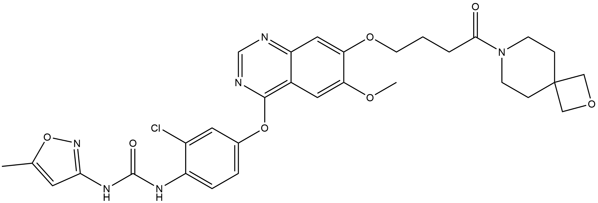 N-[2-Chloro-4-[[6-methoxy-7-[4-(2-oxa-7-azaspiro[3.5]non-7-yl)-4-oxobutoxy]-4-quinazolinyl]oxy]phenyl]-N′-(5-methyl-3-isoxazolyl)urea Structure