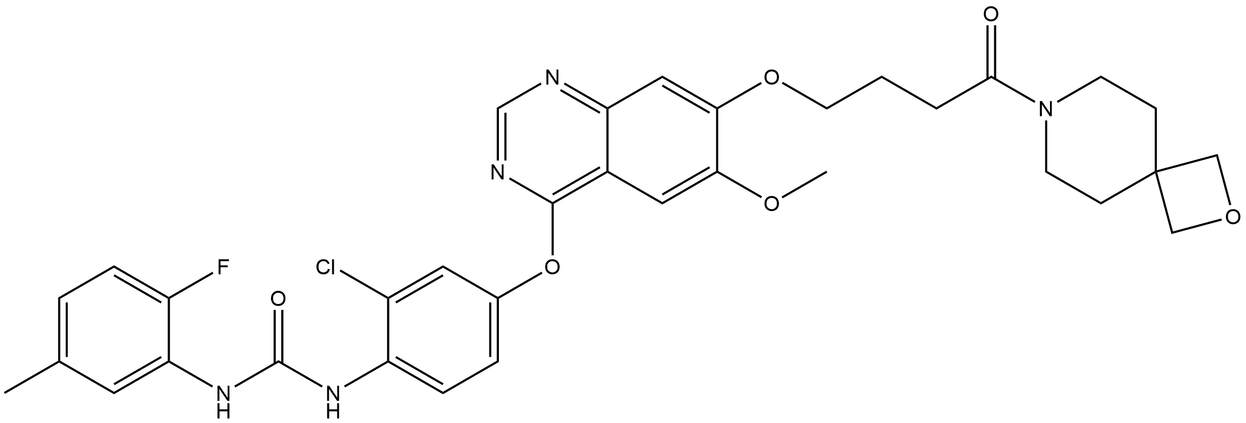 N-[2-Chloro-4-[[6-methoxy-7-[4-(2-oxa-7-azaspiro[3.5]non-7-yl)-4-oxobutoxy]-4-quinazolinyl]oxy]phenyl]-N′-(2-fluoro-5-methylphenyl)urea Structure