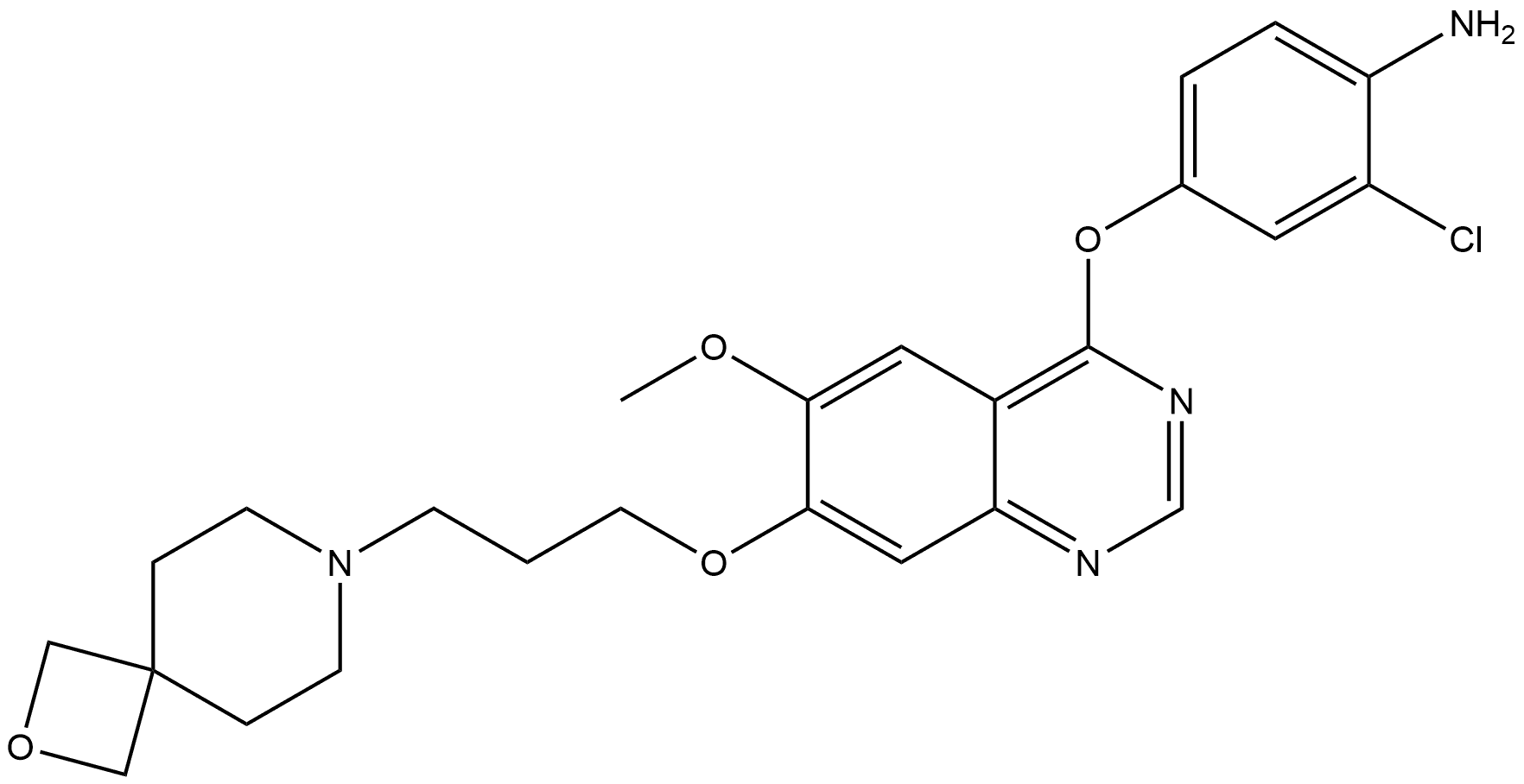 2-Chloro-4-[[6-methoxy-7-[3-(2-oxa-7-azaspiro[3.5]non-7-yl)propoxy]-4-quinazolinyl]oxy]benzenamine Structure