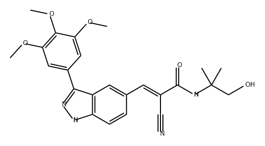 2-Propenamide, 2-cyano-N-(2-hydroxy-1,1-dimethylethyl)-3-[3-(3,4,5-trimethoxyphenyl)-1H-indazol-5-yl]-, (2E)- Structure