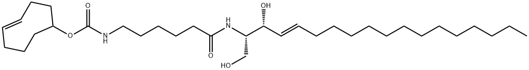 Carbamic acid, N-[6-[[(1S,2R,3E)-2-hydroxy-1-(hydroxymethyl)-3-heptadecen-1-yl]amino]-6-oxohexyl]-, (4E)-4-cycloocten-1-yl ester Structure