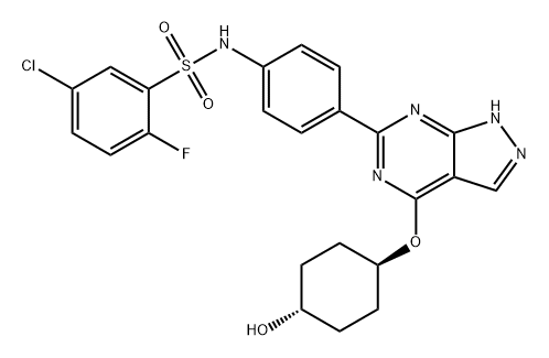 Benzenesulfonamide, 5-chloro-2-fluoro-N-[4-[4-[(trans-4-hydroxycyclohexyl)oxy]-1H-pyrazolo[3,4-d]pyrimidin-6-yl]phenyl]- Structure
