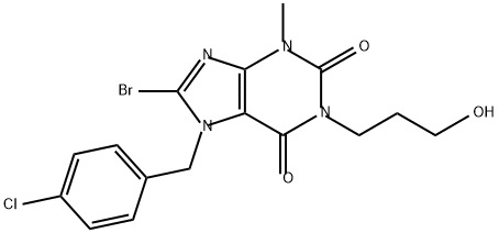 1H-Purine-2,6-dione, 8-bromo-7-[(4-chlorophenyl)methyl]-3,7-dihydro-1-(3-hydroxypropyl)-3-methyl- 구조식 이미지