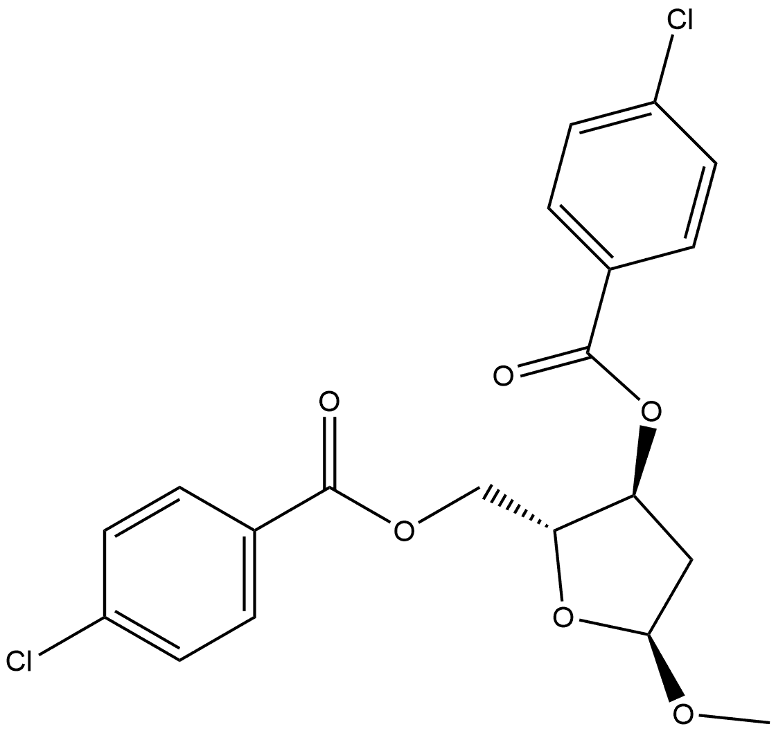 α-D-erythro-Pentofuranoside, methyl 2-deoxy-, 3,5-bis(4-chlorobenzoate) Structure