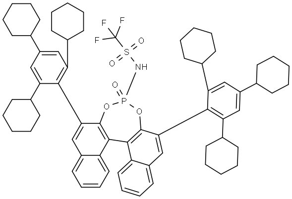 Methanesulfonamide, 1,1,1-trifluoro-N-[(11bS)-4-oxido-2,6-bis(2,4,6-tricyclohexylphenyl)dinaphtho[2,1-d:1',2'-f][1,3,2]dioxaphosphepin-4-yl]- Structure