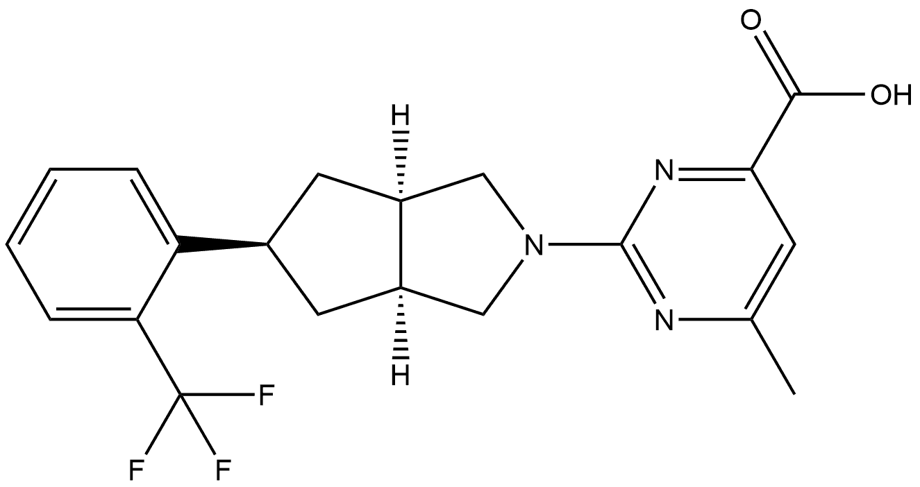 4-Pyrimidinecarboxylic acid, 2-[(3aα,5β,6aα)-hexahydro-5-[2-(trifluoromethyl)phenyl]cyclopenta[c]pyrrol-2(1H)-yl]-6-methyl- Structure